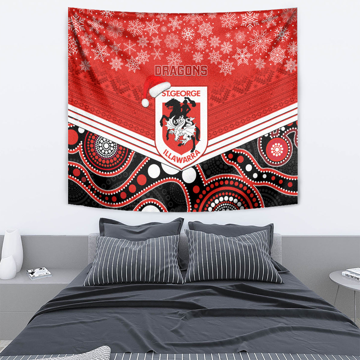 Custom Dragons Rugby Christmas Tapestry Merry Xmas 2023 Mix Aboriginal Art - Vibe Hoodie Shop