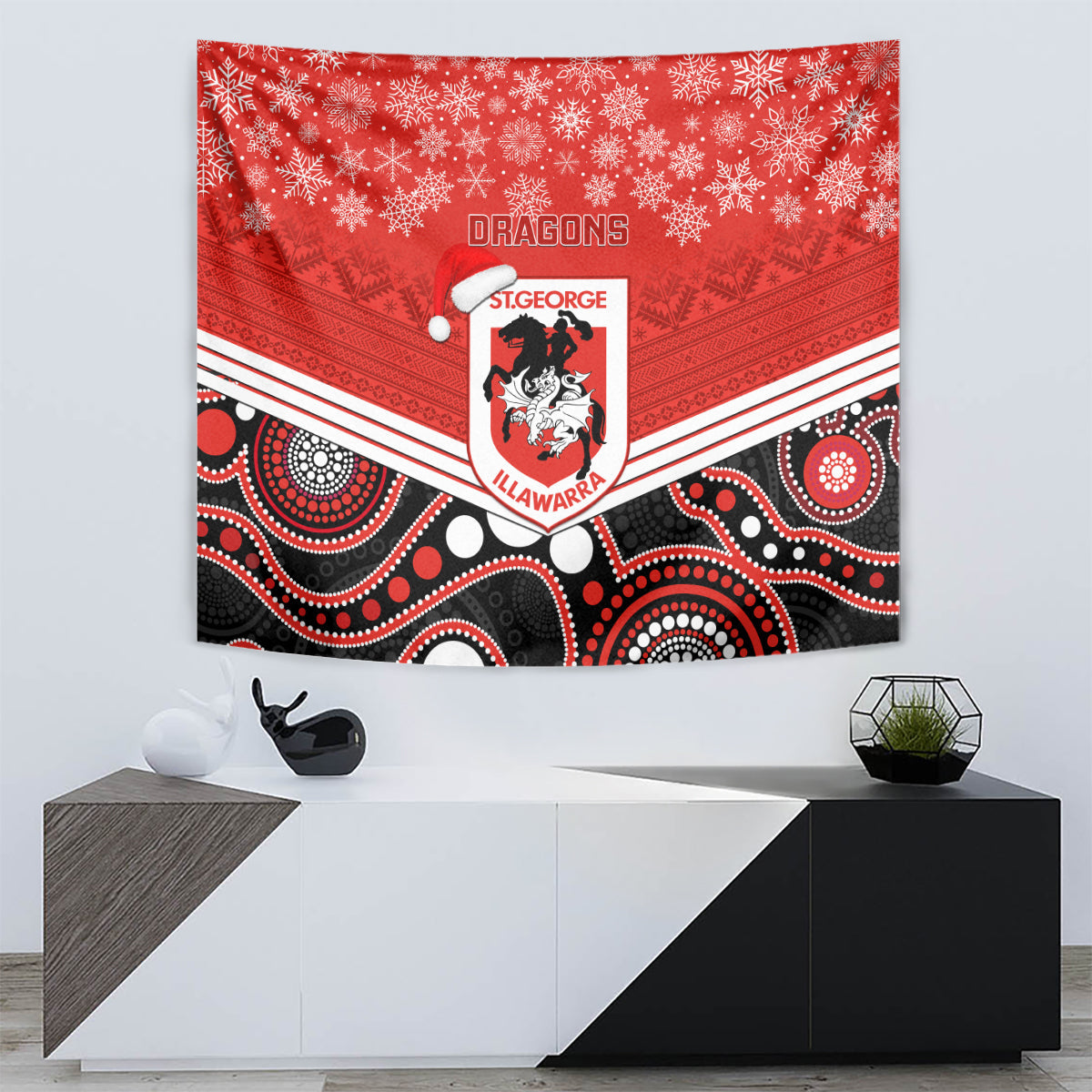 Custom Dragons Rugby Christmas Tapestry Merry Xmas 2023 Mix Aboriginal Art - Vibe Hoodie Shop