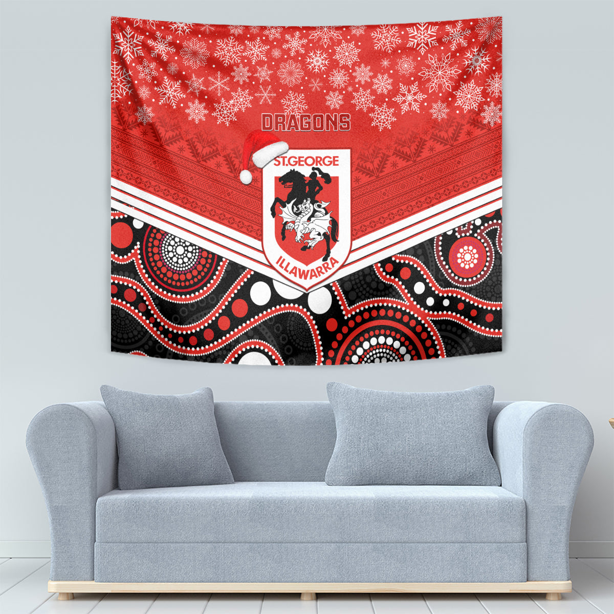 Custom Dragons Rugby Christmas Tapestry Merry Xmas 2023 Mix Aboriginal Art - Vibe Hoodie Shop