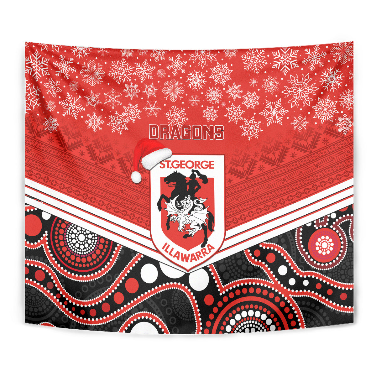 Custom Dragons Rugby Christmas Tapestry Merry Xmas 2023 Mix Aboriginal Art - Vibe Hoodie Shop