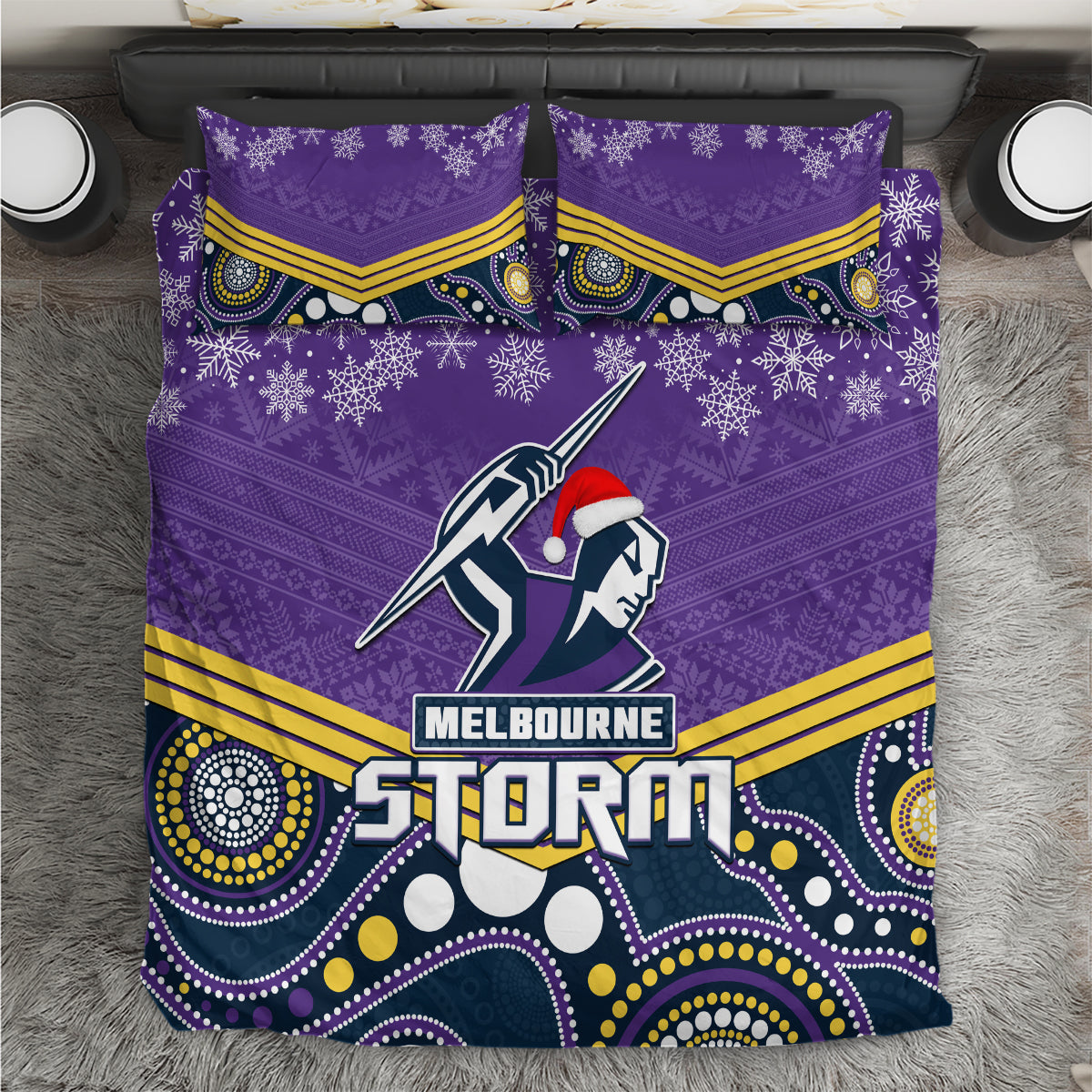 Storm Rugby Christmas Bedding Set Merry Xmas 2023 Mix Aboriginal Art - Vibe Hoodie Shop