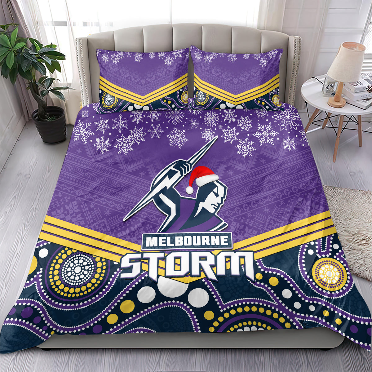 Storm Rugby Christmas Bedding Set Merry Xmas 2023 Mix Aboriginal Art - Vibe Hoodie Shop