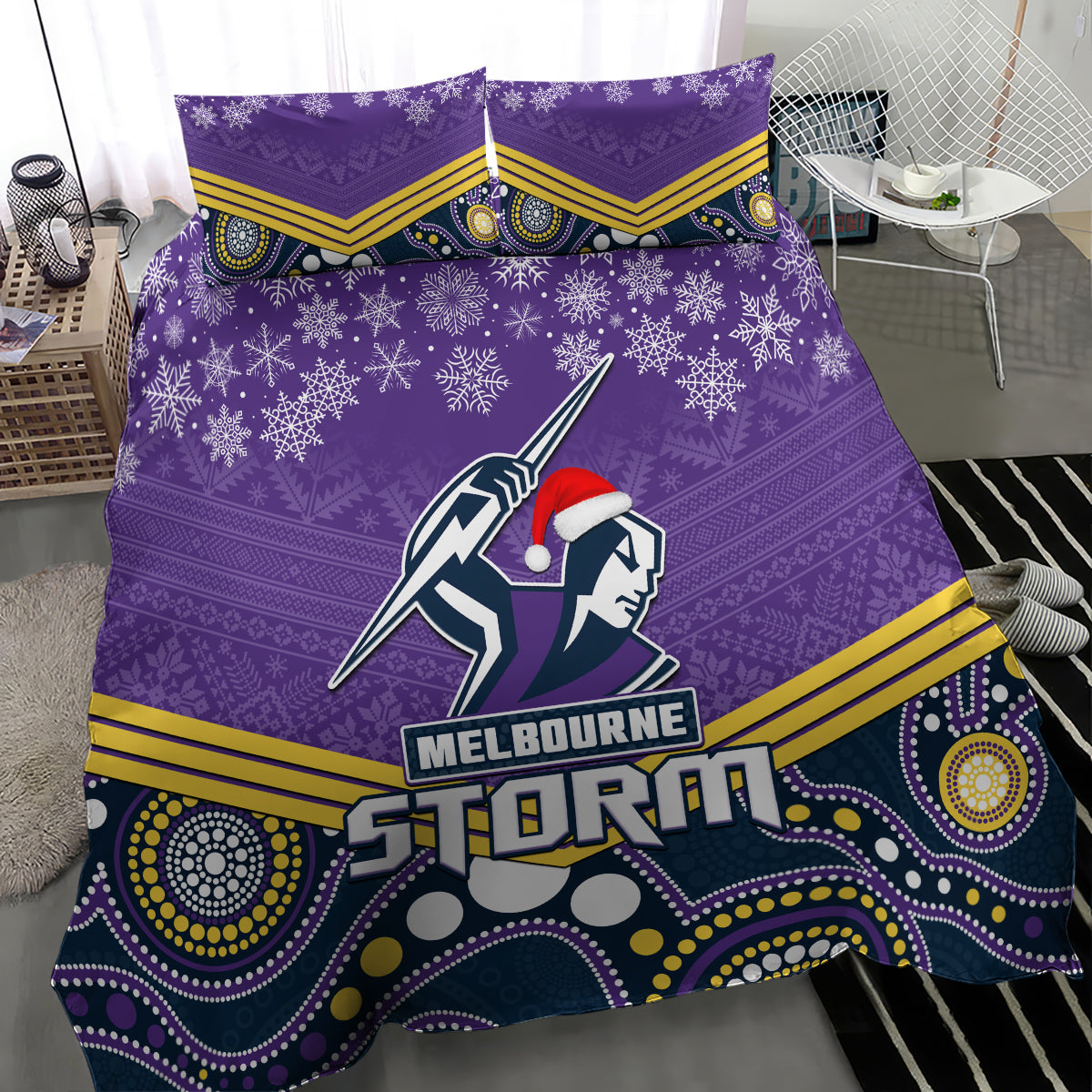 Storm Rugby Christmas Bedding Set Merry Xmas 2023 Mix Aboriginal Art - Vibe Hoodie Shop