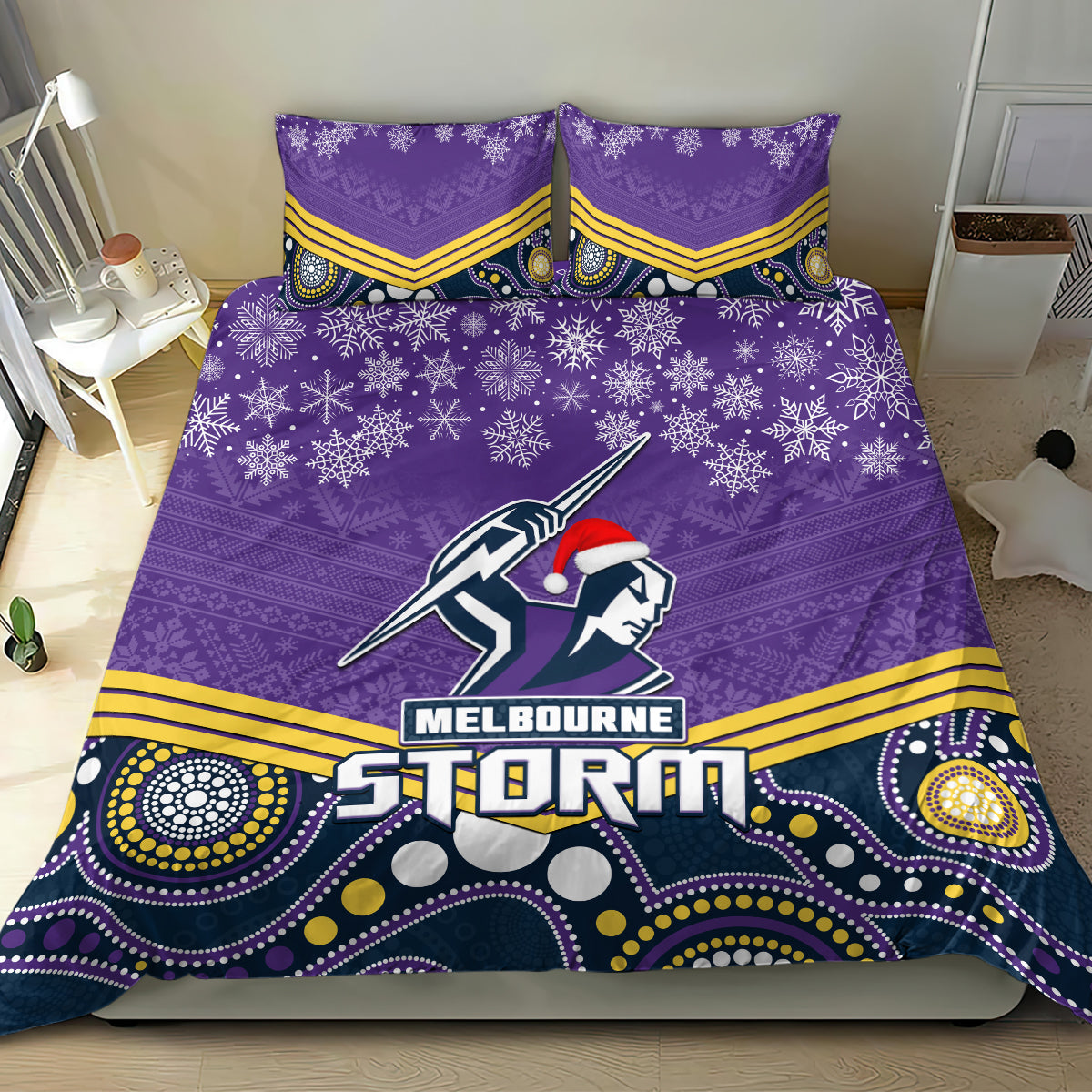 Storm Rugby Christmas Bedding Set Merry Xmas 2023 Mix Aboriginal Art - Vibe Hoodie Shop