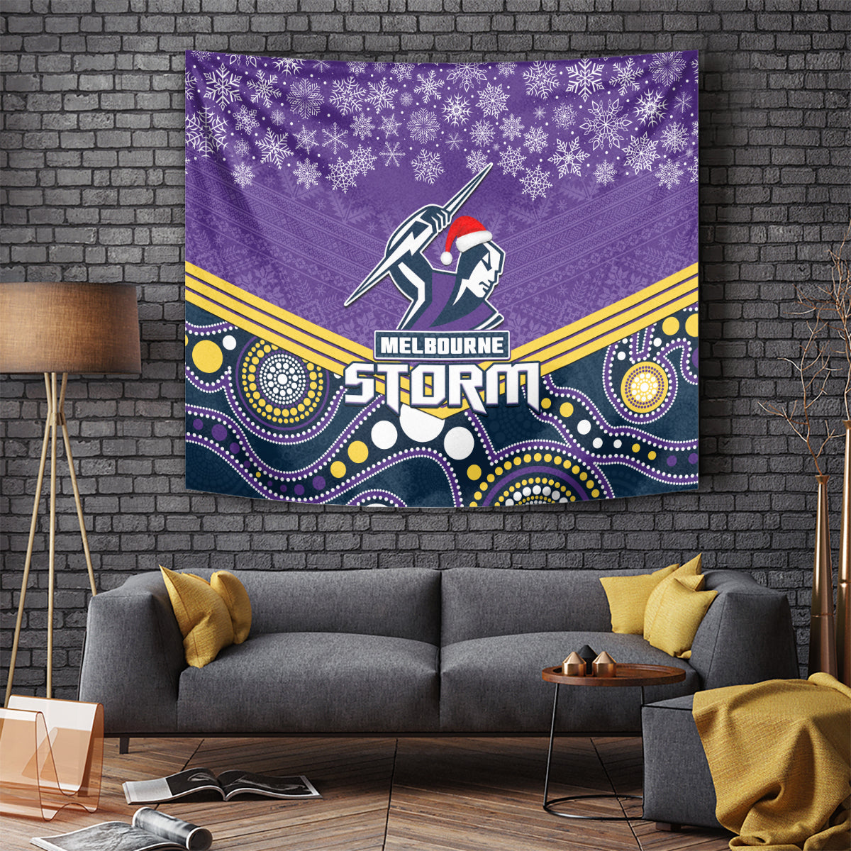 Storm Rugby Christmas Tapestry Merry Xmas 2023 Mix Aboriginal Art - Vibe Hoodie Shop