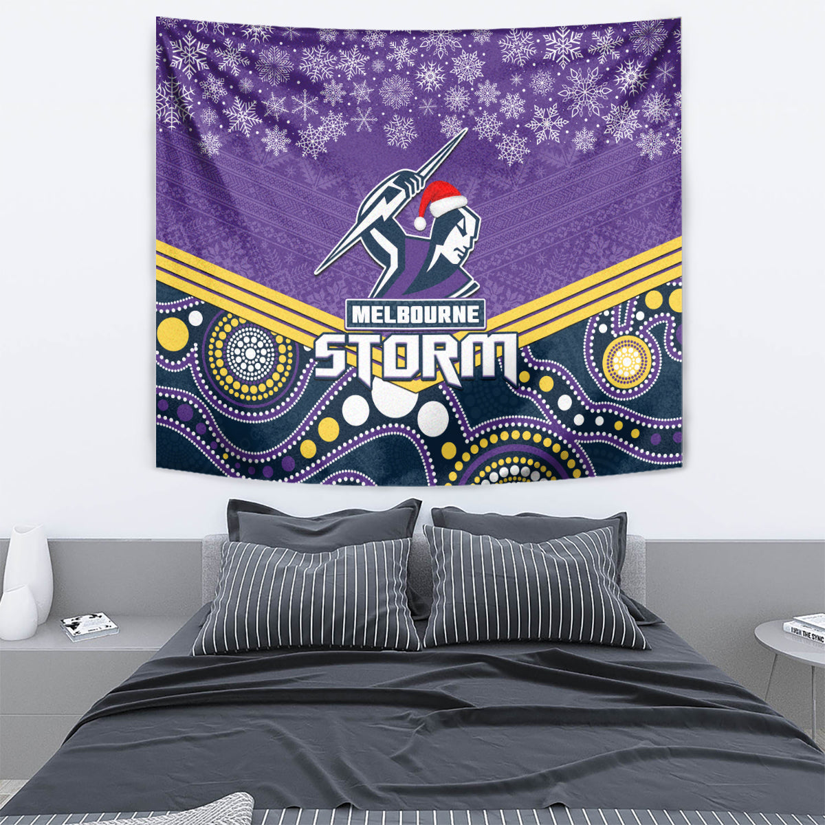 Storm Rugby Christmas Tapestry Merry Xmas 2023 Mix Aboriginal Art - Vibe Hoodie Shop