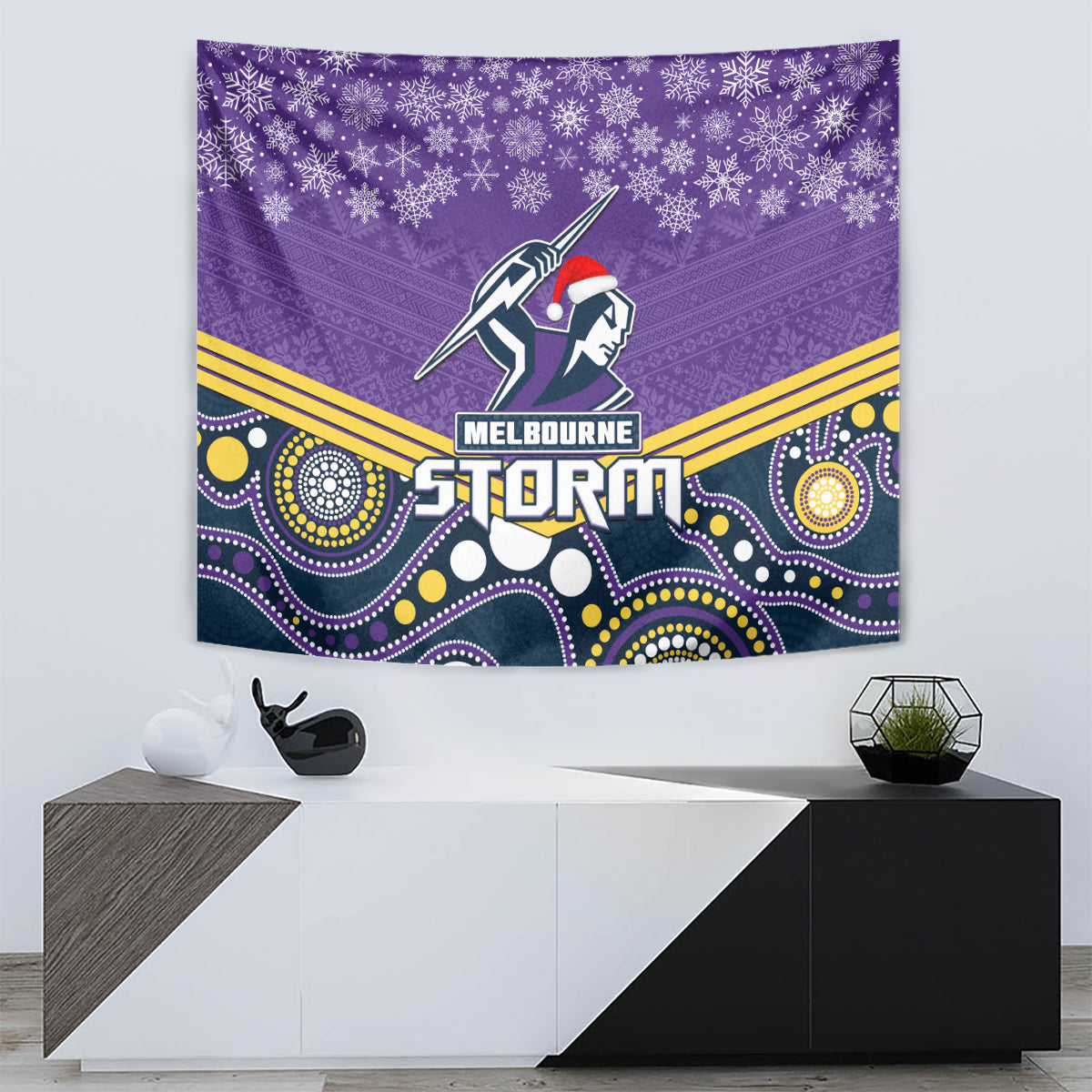 Storm Rugby Christmas Tapestry Merry Xmas 2023 Mix Aboriginal Art - Vibe Hoodie Shop