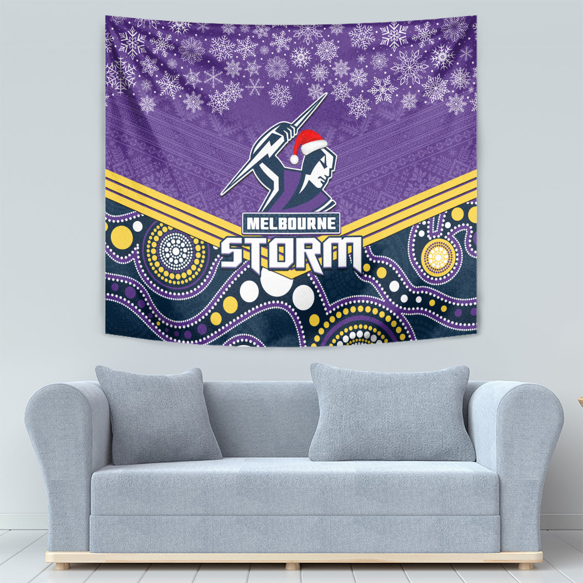 Storm Rugby Christmas Tapestry Merry Xmas 2023 Mix Aboriginal Art - Vibe Hoodie Shop