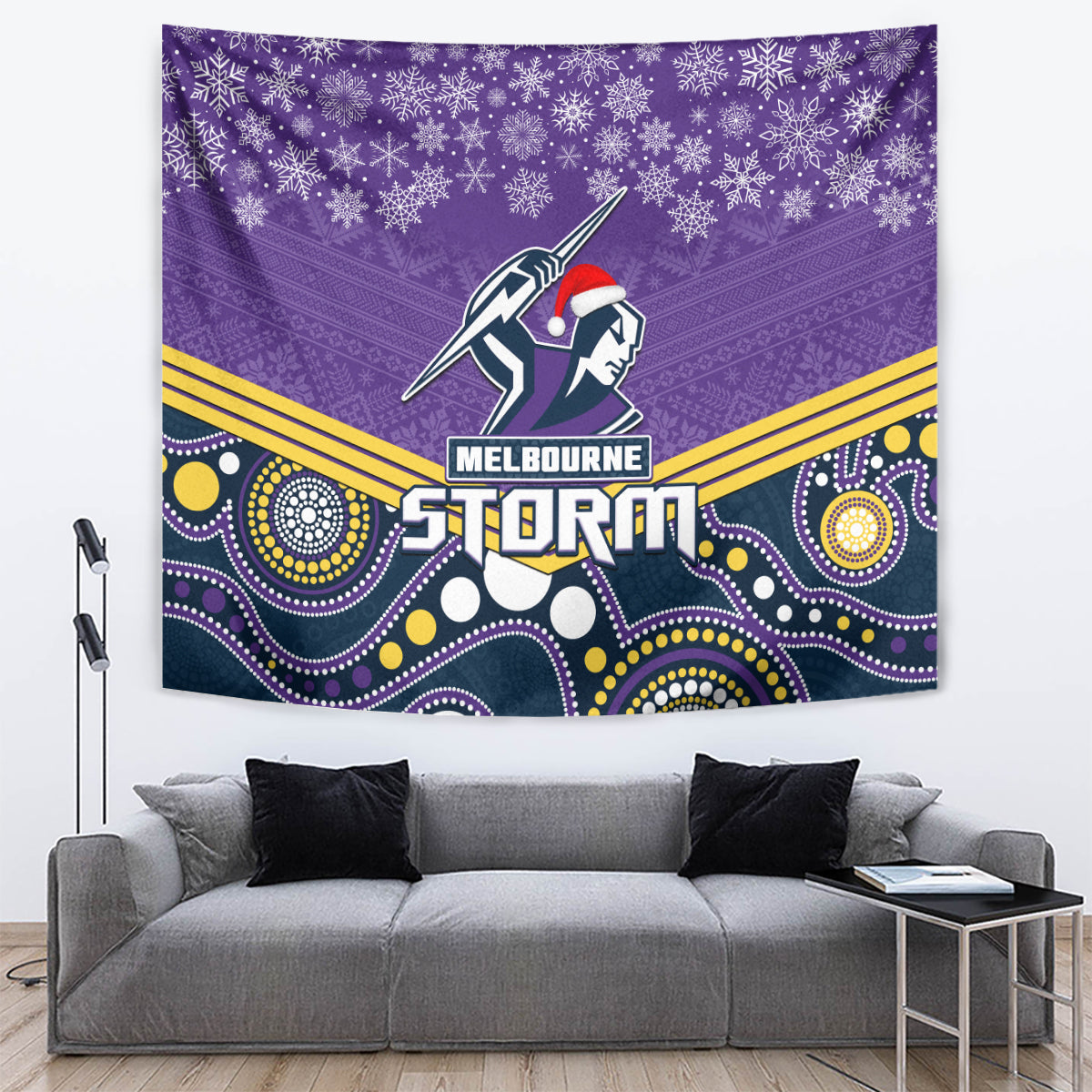 Storm Rugby Christmas Tapestry Merry Xmas 2023 Mix Aboriginal Art - Vibe Hoodie Shop