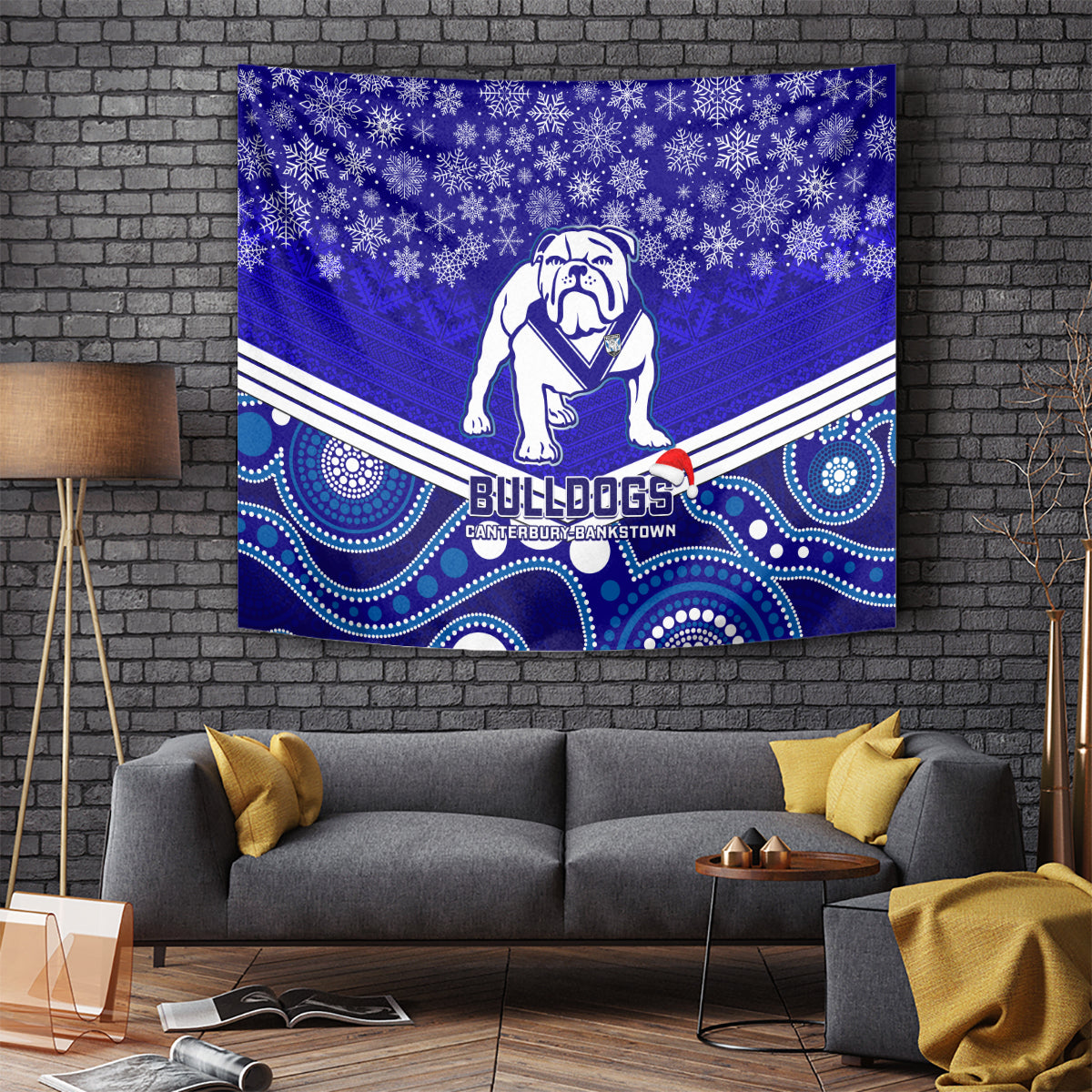 Bulldogs Rugby Christmas Tapestry Merry Xmas 2023 Mix Aboriginal Art - Vibe Hoodie Shop