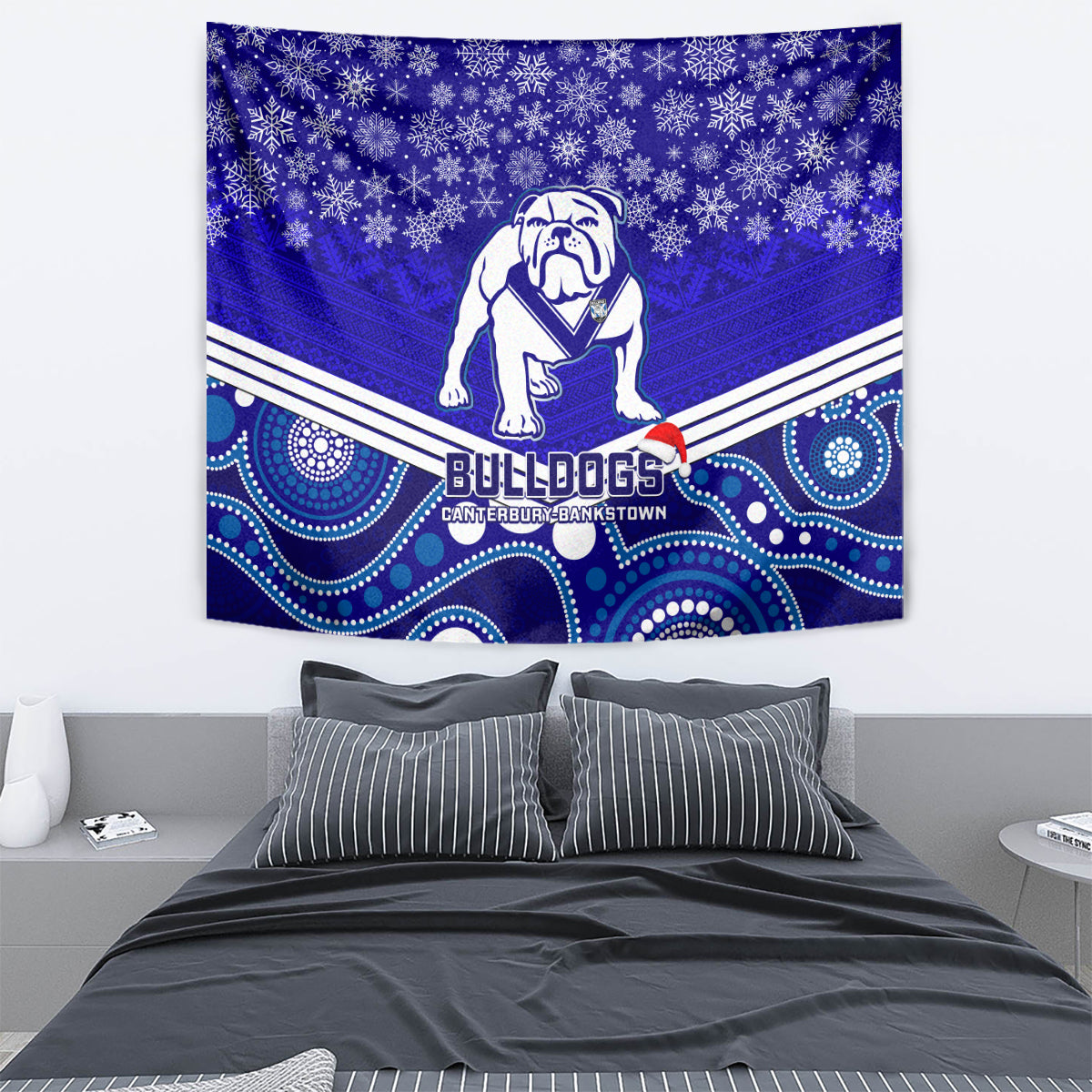 Bulldogs Rugby Christmas Tapestry Merry Xmas 2023 Mix Aboriginal Art - Vibe Hoodie Shop