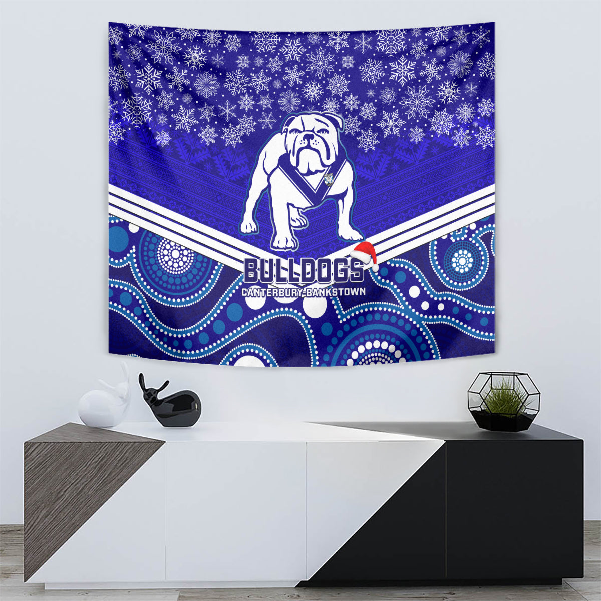 Bulldogs Rugby Christmas Tapestry Merry Xmas 2023 Mix Aboriginal Art - Vibe Hoodie Shop