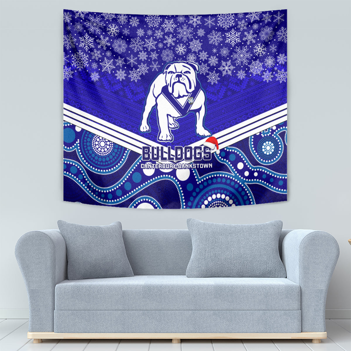 Bulldogs Rugby Christmas Tapestry Merry Xmas 2023 Mix Aboriginal Art - Vibe Hoodie Shop