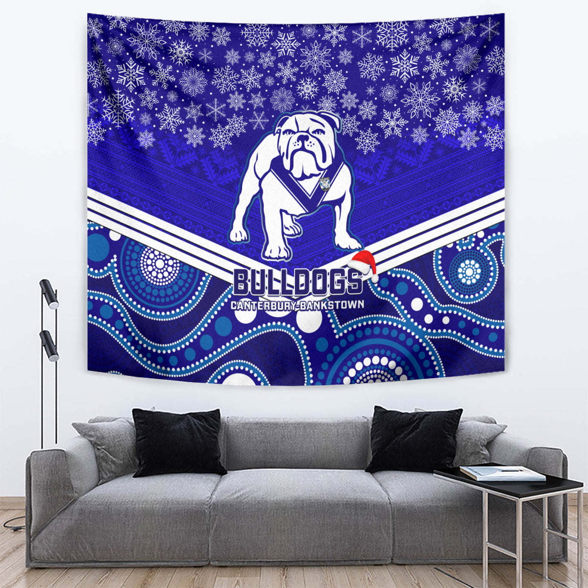 Bulldogs Rugby Christmas Tapestry Merry Xmas 2023 Mix Aboriginal Art - Vibe Hoodie Shop