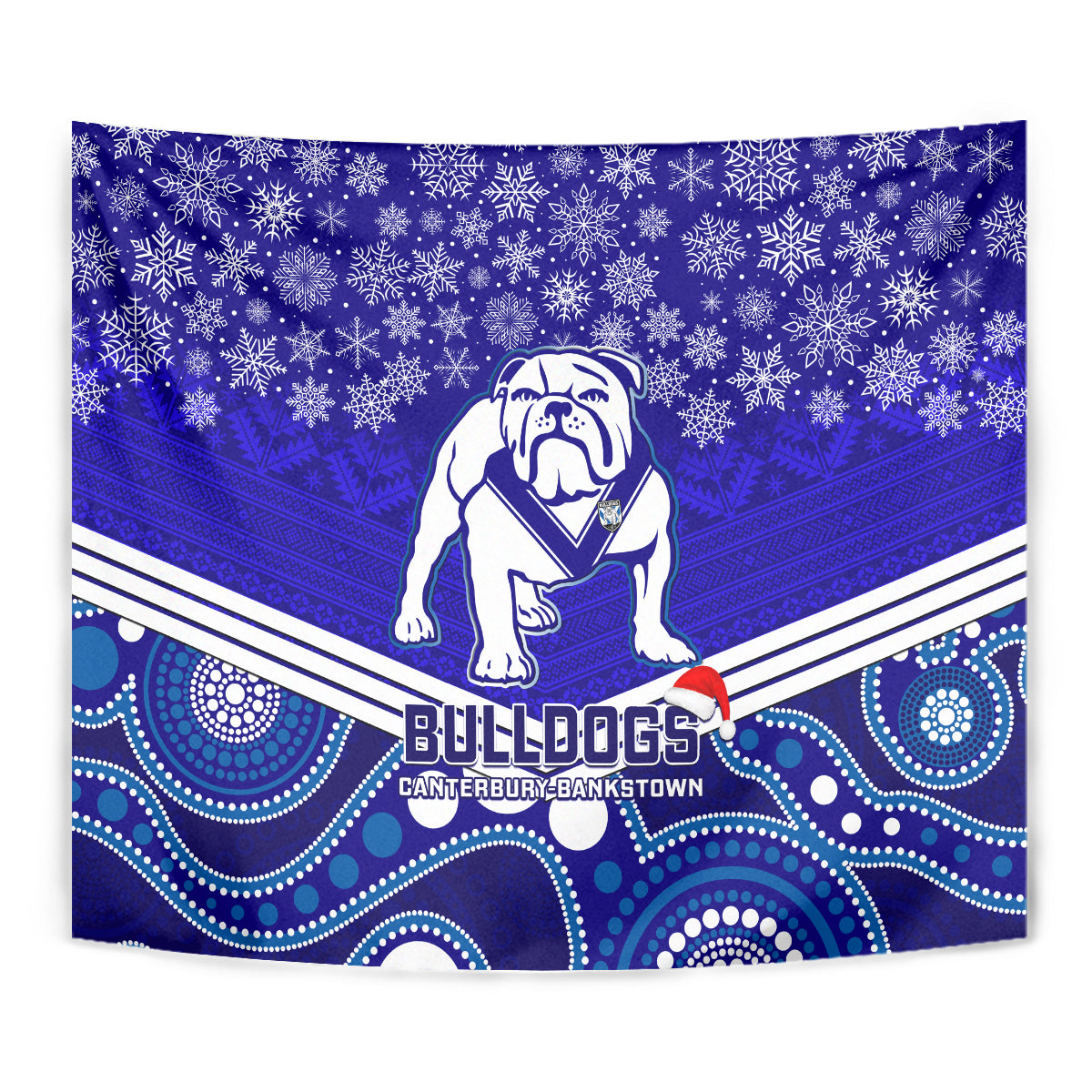 Bulldogs Rugby Christmas Tapestry Merry Xmas 2023 Mix Aboriginal Art - Vibe Hoodie Shop