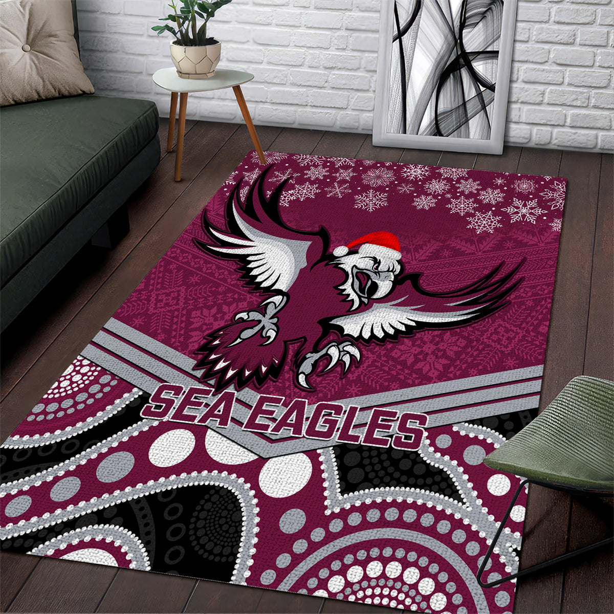 Sea Eagles Rugby Christmas Area Rug Merry Xmas 2023 Mix Aboriginal Art - Vibe Hoodie Shop