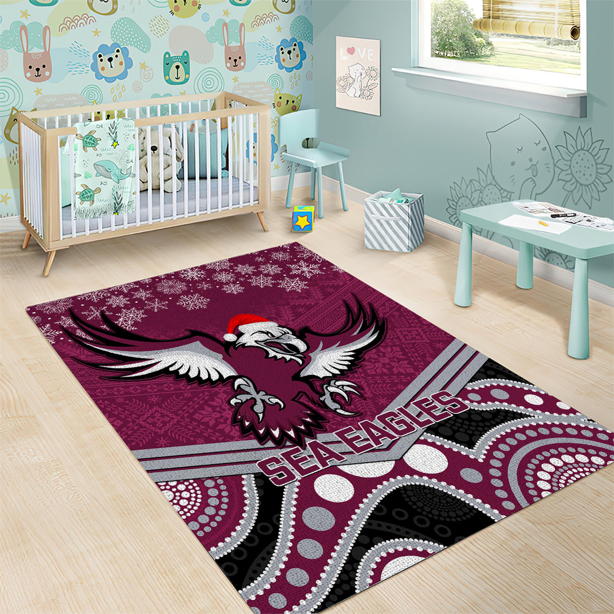 Sea Eagles Rugby Christmas Area Rug Merry Xmas 2023 Mix Aboriginal Art - Vibe Hoodie Shop