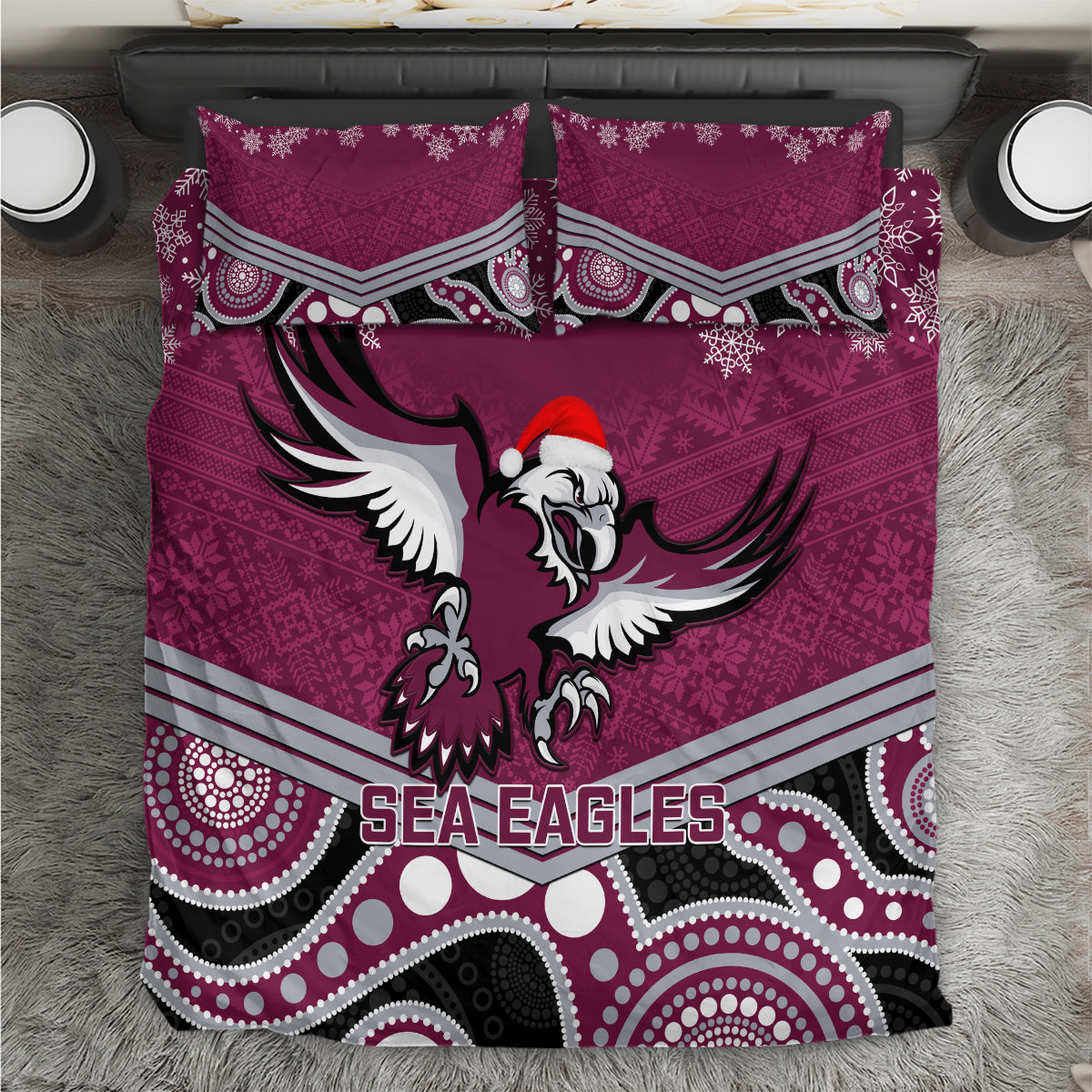 Sea Eagles Rugby Christmas Bedding Set Merry Xmas 2023 Mix Aboriginal Art - Vibe Hoodie Shop