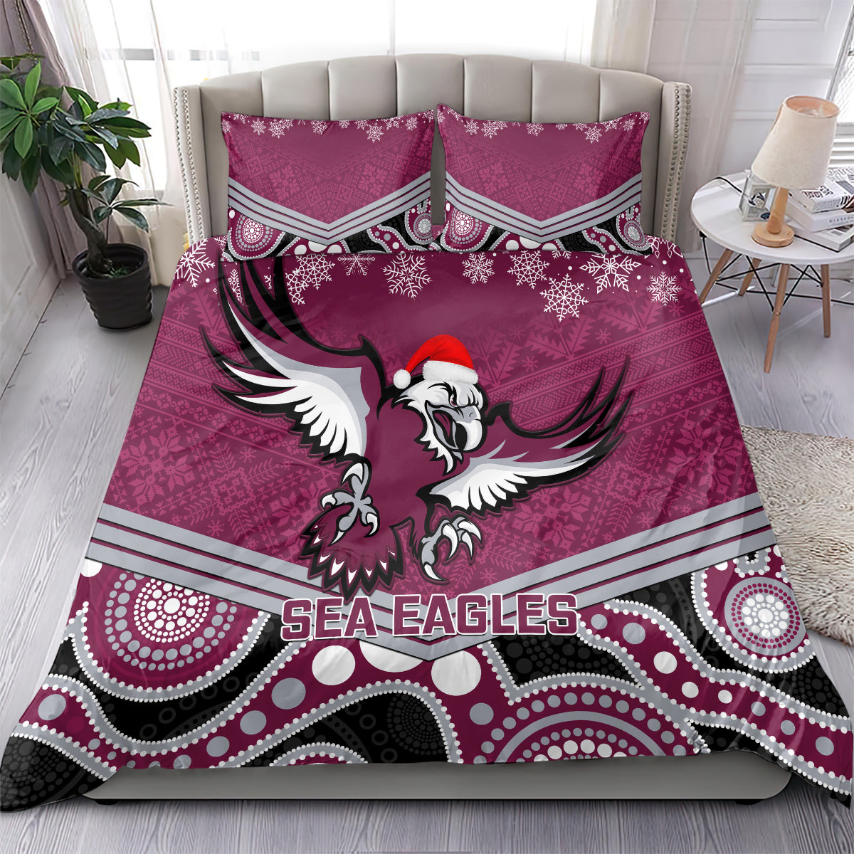 Sea Eagles Rugby Christmas Bedding Set Merry Xmas 2023 Mix Aboriginal Art - Vibe Hoodie Shop