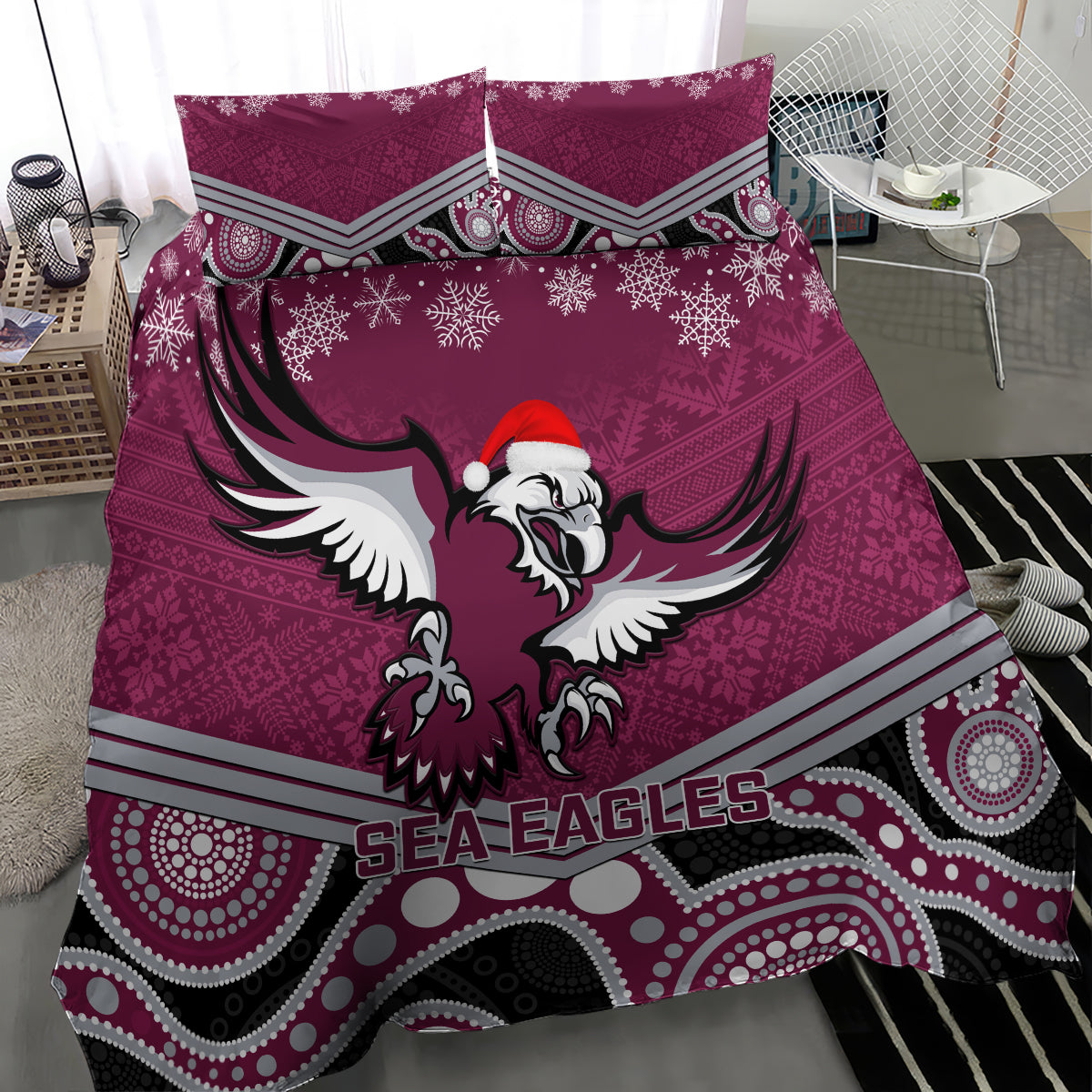 Sea Eagles Rugby Christmas Bedding Set Merry Xmas 2023 Mix Aboriginal Art - Vibe Hoodie Shop