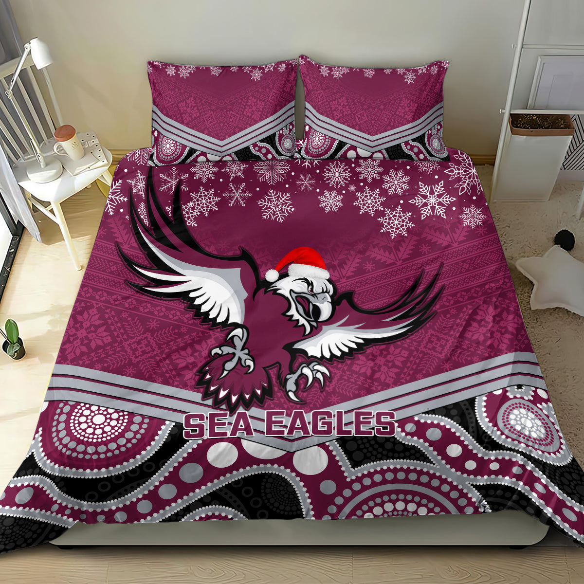 Sea Eagles Rugby Christmas Bedding Set Merry Xmas 2023 Mix Aboriginal Art - Vibe Hoodie Shop