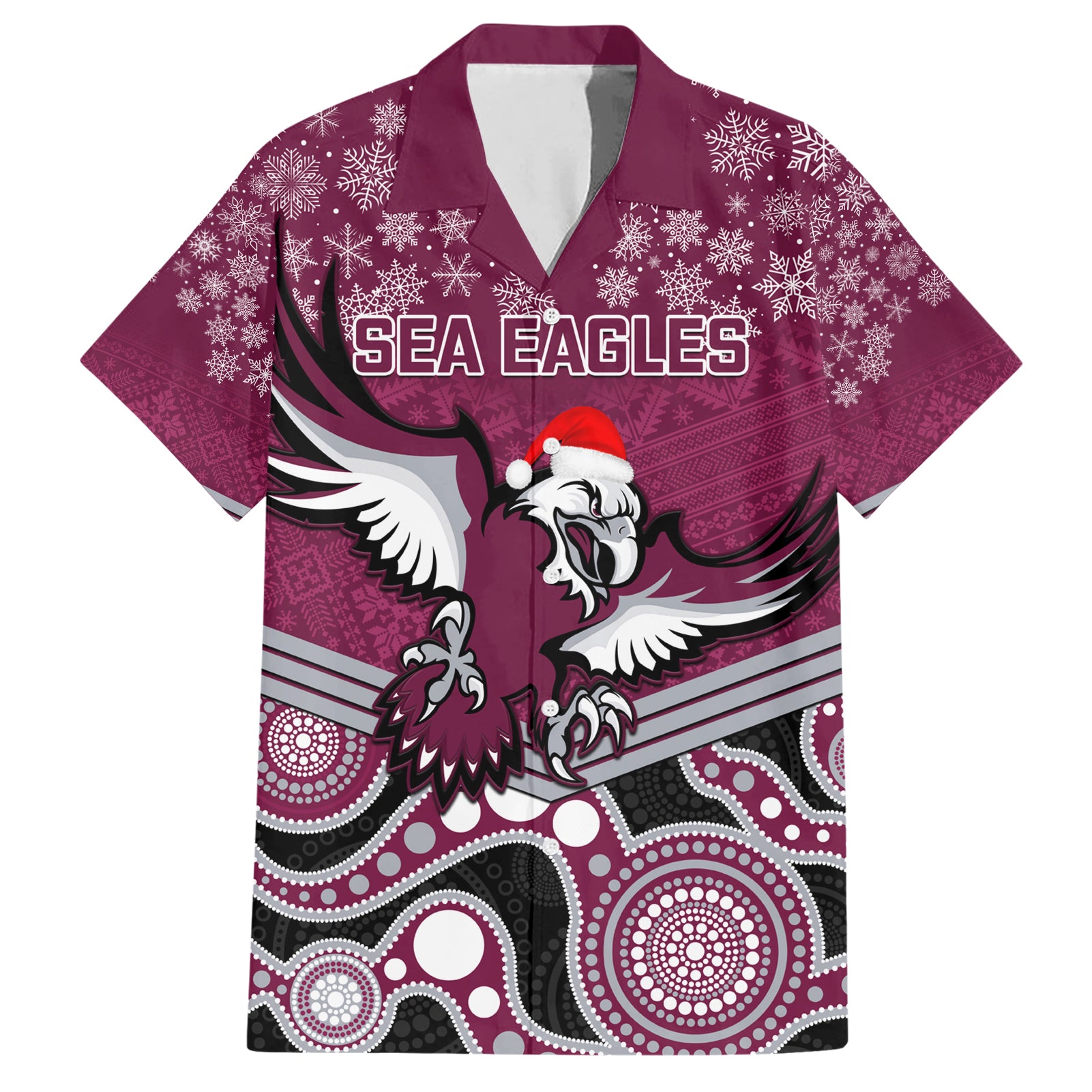 Custom Sea Eagles Rugby Christmas Hawaiian Shirt Merry Xmas 2023 Mix Aboriginal Art - Vibe Hoodie Shop