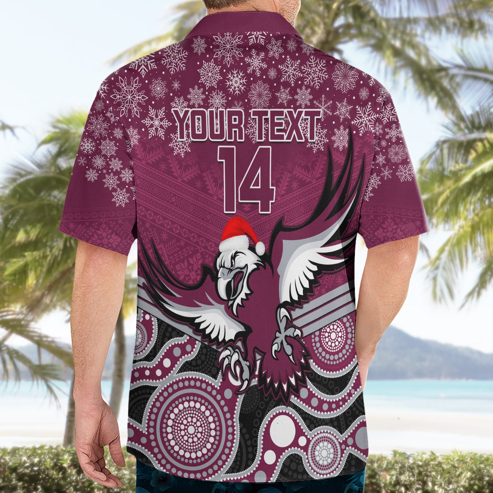 Custom Sea Eagles Rugby Christmas Hawaiian Shirt Merry Xmas 2023 Mix Aboriginal Art - Vibe Hoodie Shop