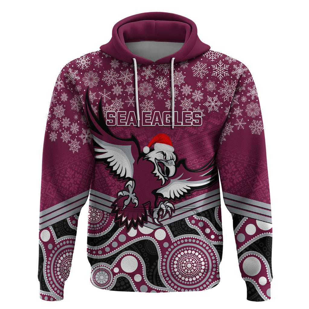 Custom Sea Eagles Rugby Christmas Hoodie Merry Xmas 2023 Mix Aboriginal Art - Vibe Hoodie Shop
