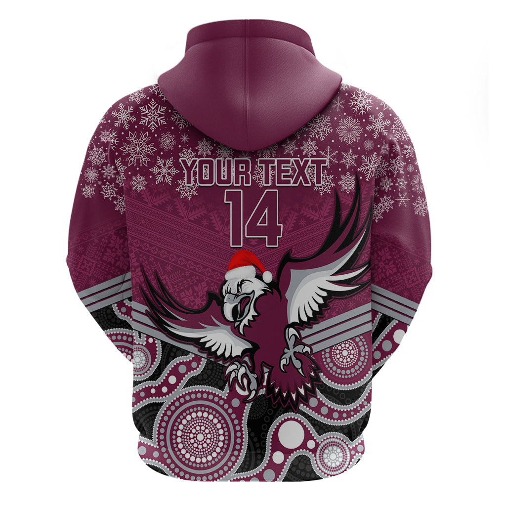 Custom Sea Eagles Rugby Christmas Hoodie Merry Xmas 2023 Mix Aboriginal Art - Vibe Hoodie Shop