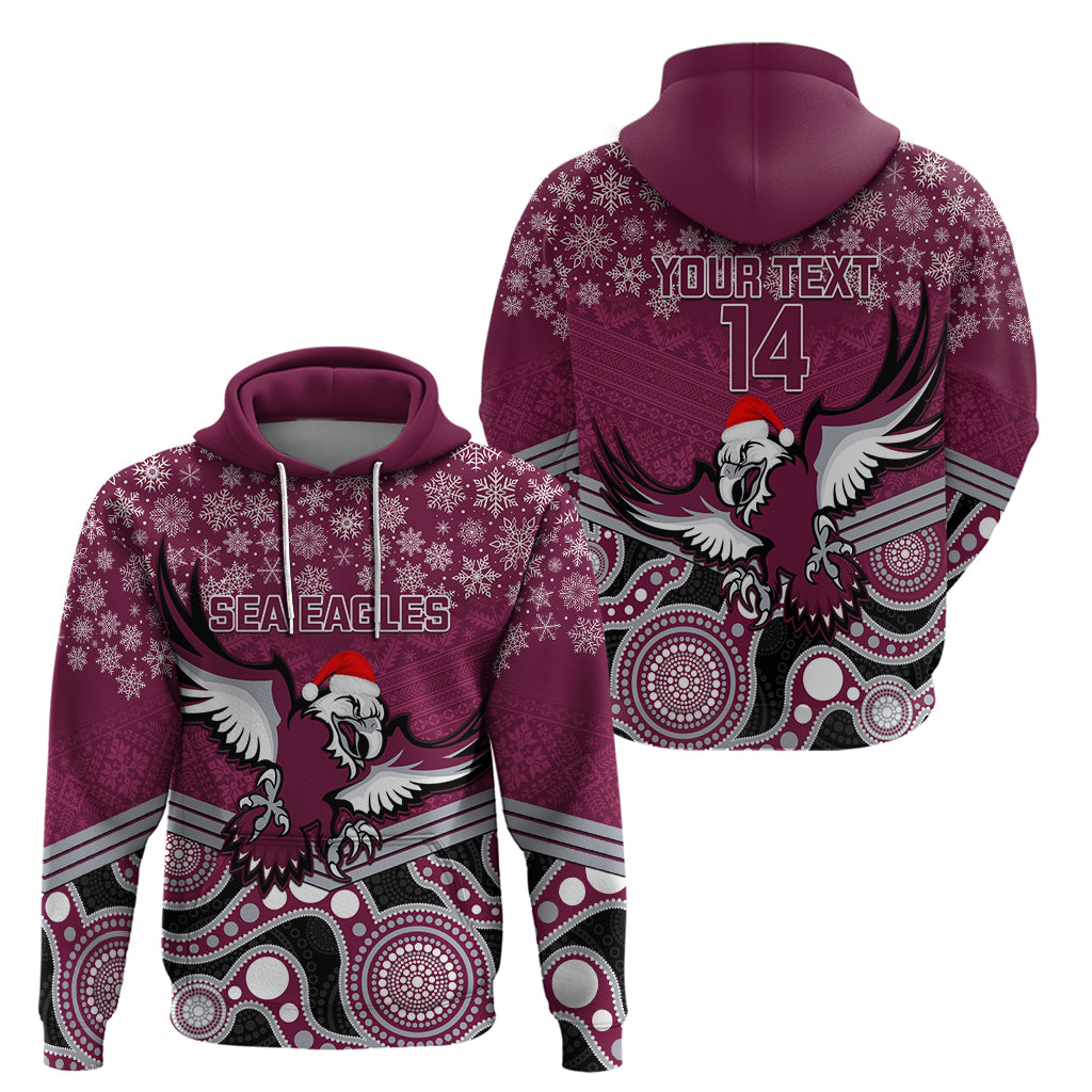 Custom Sea Eagles Rugby Christmas Hoodie Merry Xmas 2023 Mix Aboriginal Art - Vibe Hoodie Shop