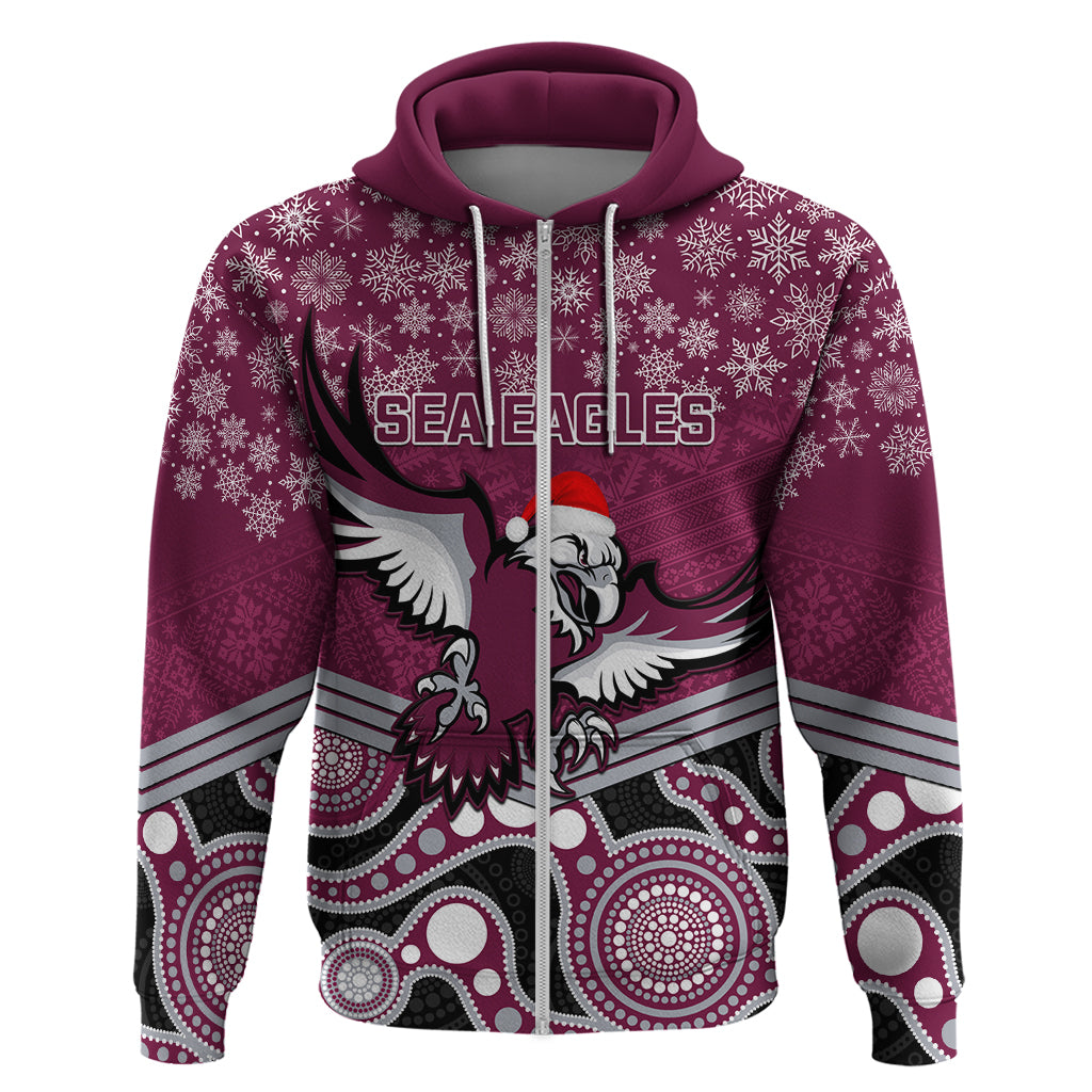 Custom Sea Eagles Rugby Christmas Hoodie Merry Xmas 2023 Mix Aboriginal Art - Vibe Hoodie Shop