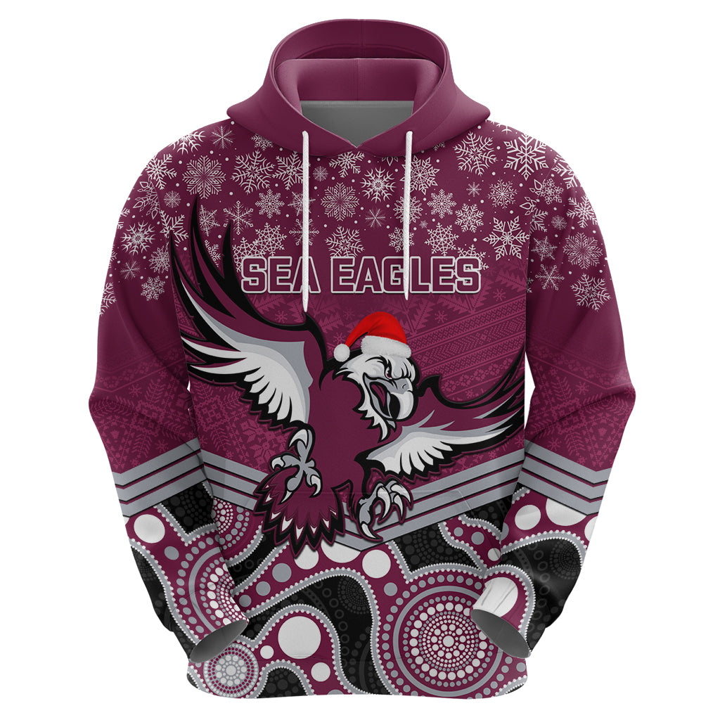 Custom Sea Eagles Rugby Christmas Hoodie Merry Xmas 2023 Mix Aboriginal Art - Vibe Hoodie Shop