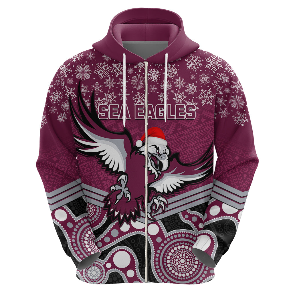 Custom Sea Eagles Rugby Christmas Hoodie Merry Xmas 2023 Mix Aboriginal Art - Vibe Hoodie Shop