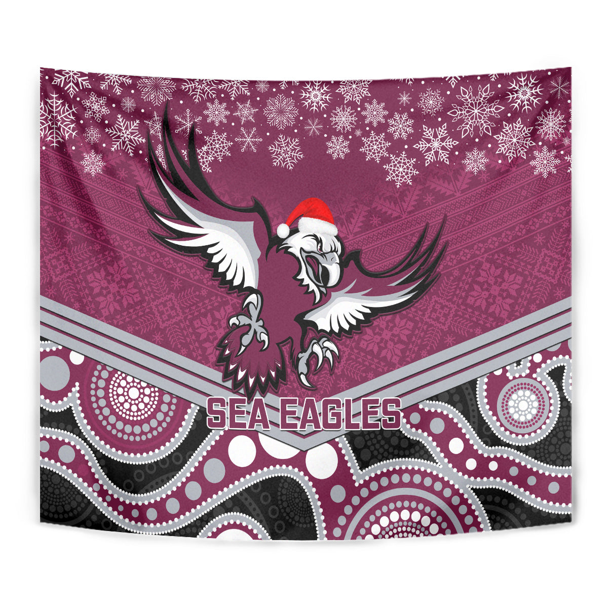 Sea Eagles Rugby Christmas Tapestry Merry Xmas 2023 Mix Aboriginal Art - Vibe Hoodie Shop