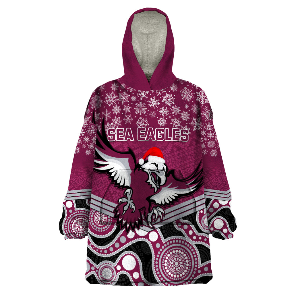 Custom Sea Eagles Rugby Christmas Wearable Blanket Hoodie Merry Xmas 2023 Mix Aboriginal Art - Vibe Hoodie Shop