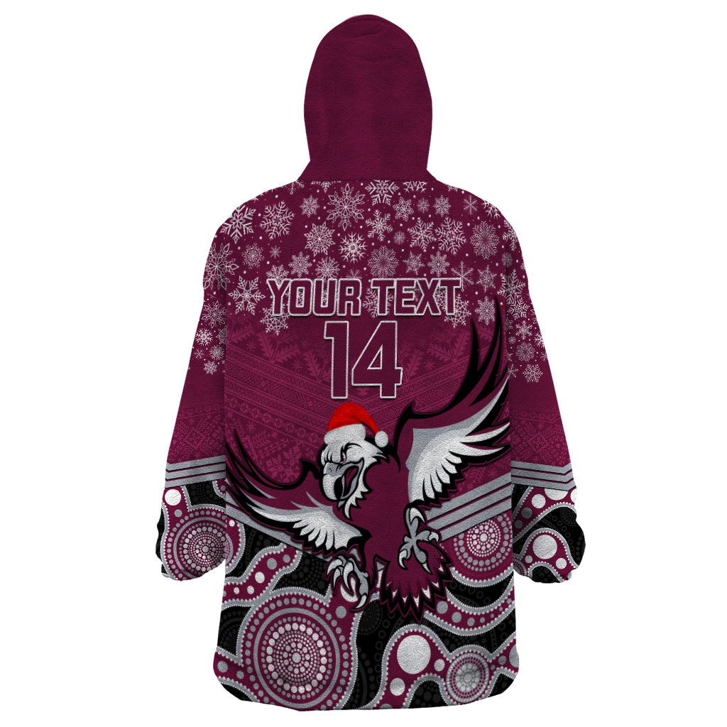 Custom Sea Eagles Rugby Christmas Wearable Blanket Hoodie Merry Xmas 2023 Mix Aboriginal Art - Vibe Hoodie Shop