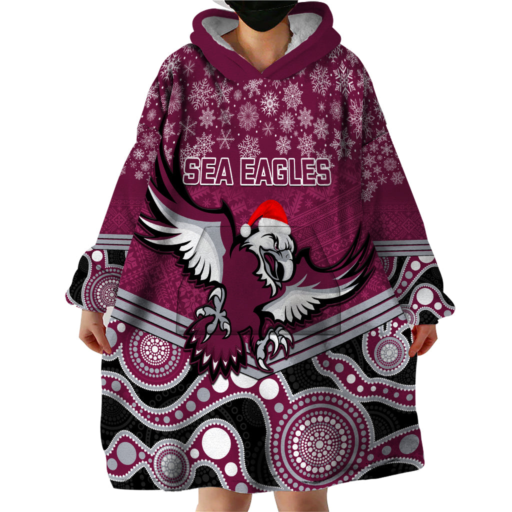 Custom Sea Eagles Rugby Christmas Wearable Blanket Hoodie Merry Xmas 2023 Mix Aboriginal Art - Vibe Hoodie Shop