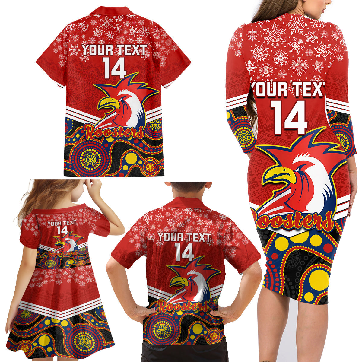 custom-roosters-rugby-christmas-family-matching-long-sleeve-bodycon-dress-and-hawaiian-shirt-merry-xmas-2023-mix-aboriginal-art