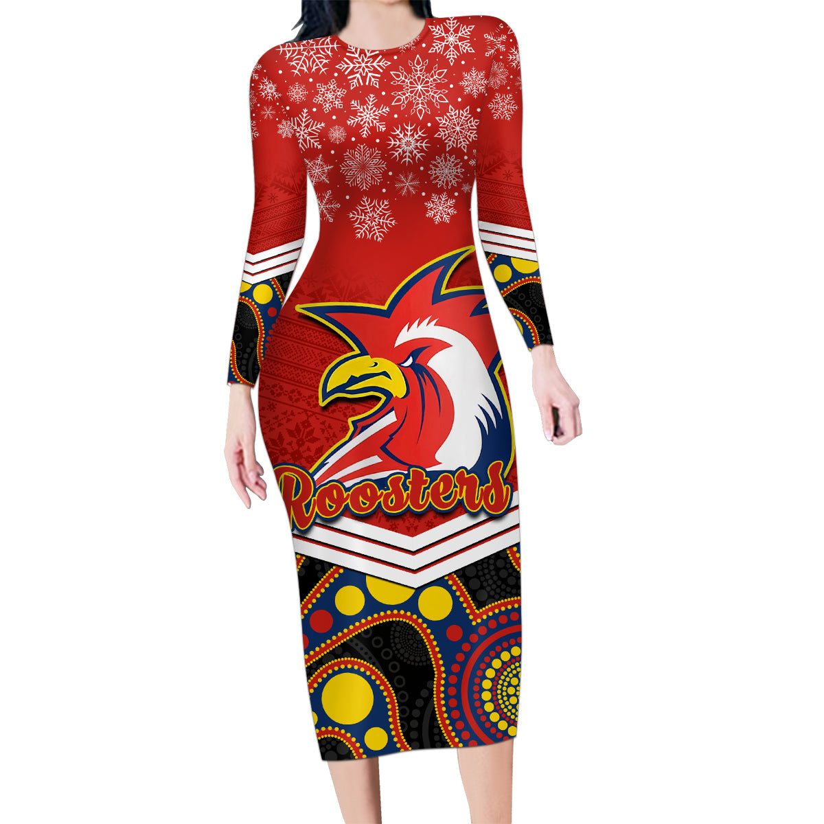 custom-roosters-rugby-christmas-family-matching-long-sleeve-bodycon-dress-and-hawaiian-shirt-merry-xmas-2023-mix-aboriginal-art