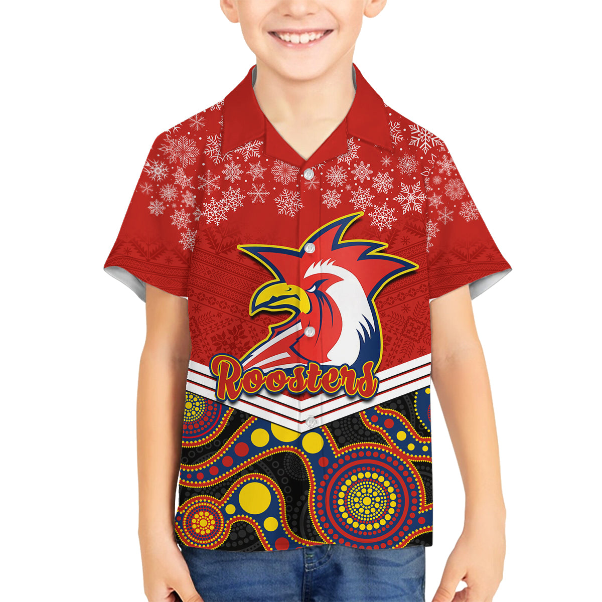 custom-roosters-rugby-christmas-family-matching-off-shoulder-long-sleeve-dress-and-hawaiian-shirt-merry-xmas-2023-mix-aboriginal-art