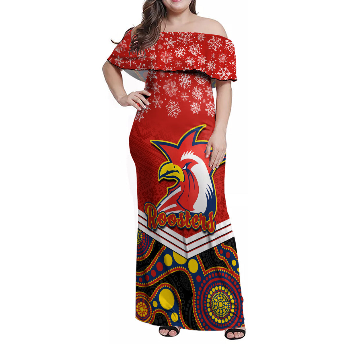 custom-roosters-rugby-christmas-family-matching-off-shoulder-maxi-dress-and-hawaiian-shirt-merry-xmas-2023-mix-aboriginal-art