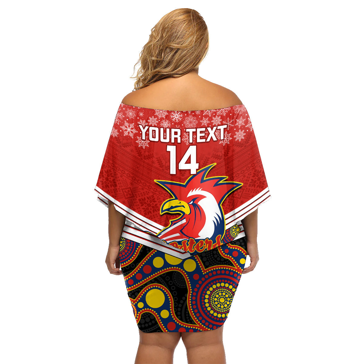 custom-roosters-rugby-christmas-family-matching-off-shoulder-short-dress-and-hawaiian-shirt-merry-xmas-2023-mix-aboriginal-art