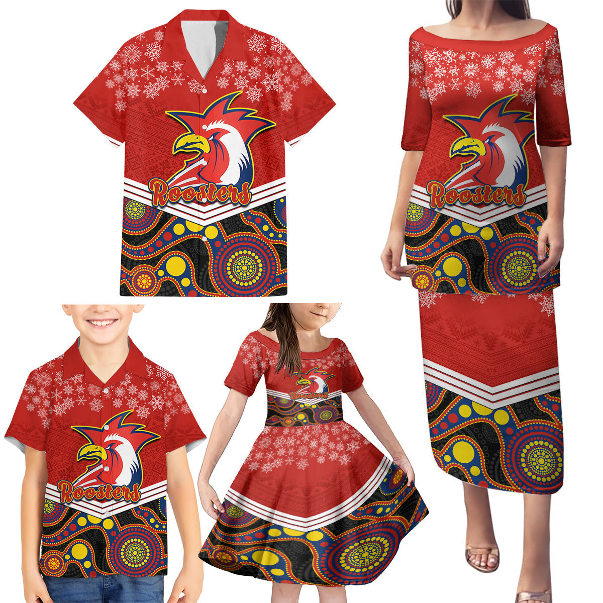 custom-roosters-rugby-christmas-family-matching-puletasi-dress-and-hawaiian-shirt-merry-xmas-2023-mix-aboriginal-art