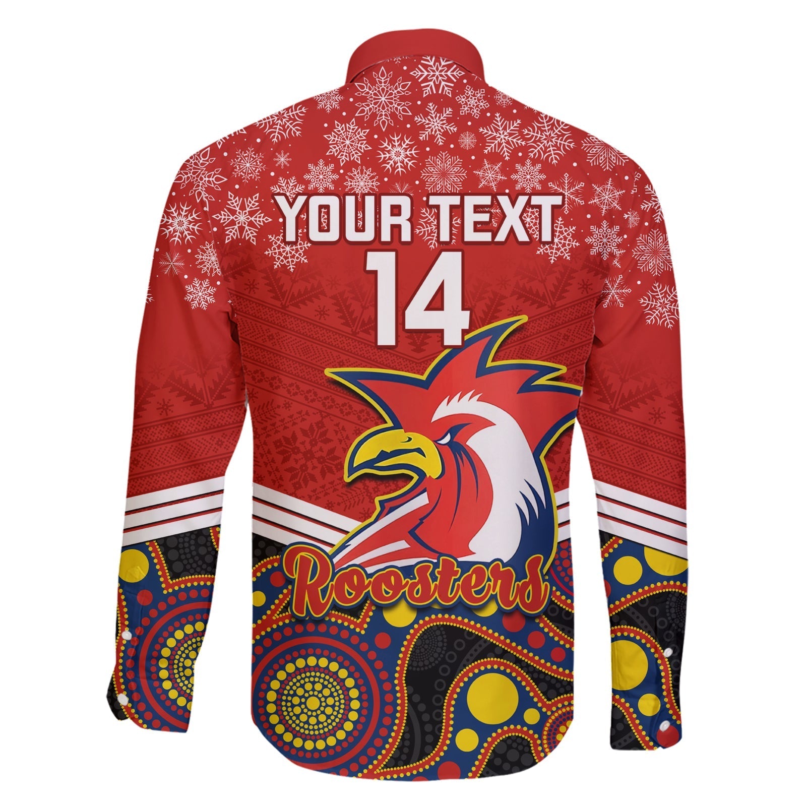 custom-roosters-rugby-christmas-family-matching-short-sleeve-bodycon-dress-and-hawaiian-shirt-merry-xmas-2023-mix-aboriginal-art