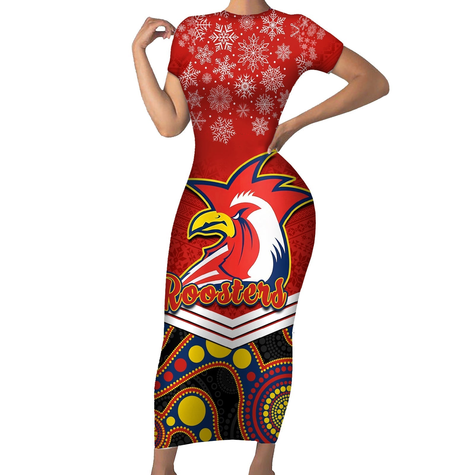 custom-roosters-rugby-christmas-family-matching-short-sleeve-bodycon-dress-and-hawaiian-shirt-merry-xmas-2023-mix-aboriginal-art