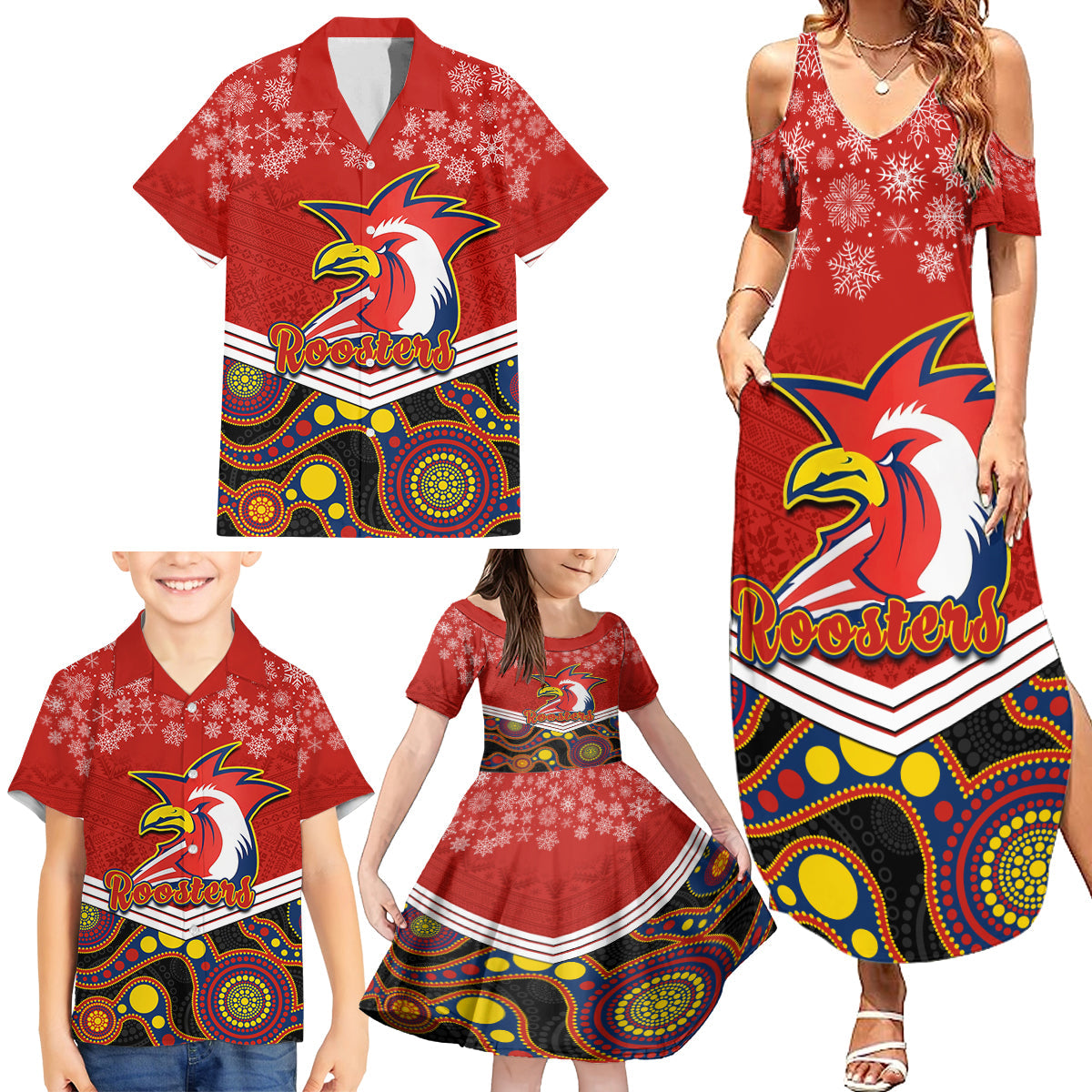 custom-roosters-rugby-christmas-family-matching-summer-maxi-dress-and-hawaiian-shirt-merry-xmas-2023-mix-aboriginal-art