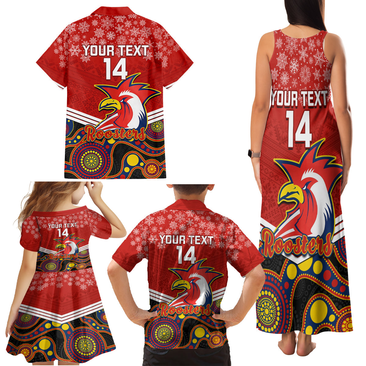 custom-roosters-rugby-christmas-family-matching-tank-maxi-dress-and-hawaiian-shirt-merry-xmas-2023-mix-aboriginal-art