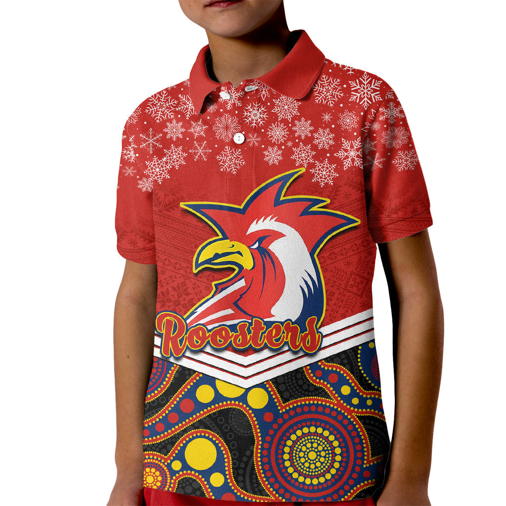 custom-roosters-rugby-christmas-kid-polo-shirt-merry-xmas-2023-mix-aboriginal-art