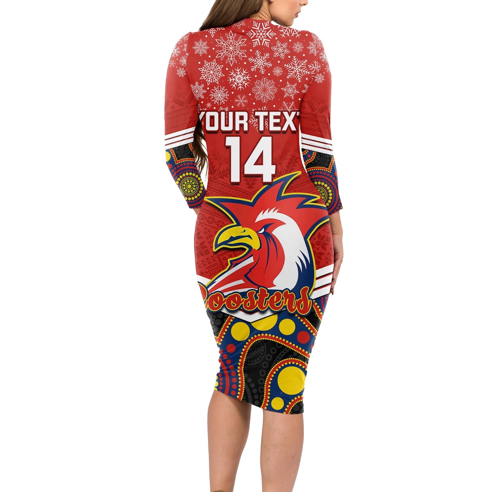 custom-roosters-rugby-christmas-long-sleeve-bodycon-dress-merry-xmas-2023-mix-aboriginal-art