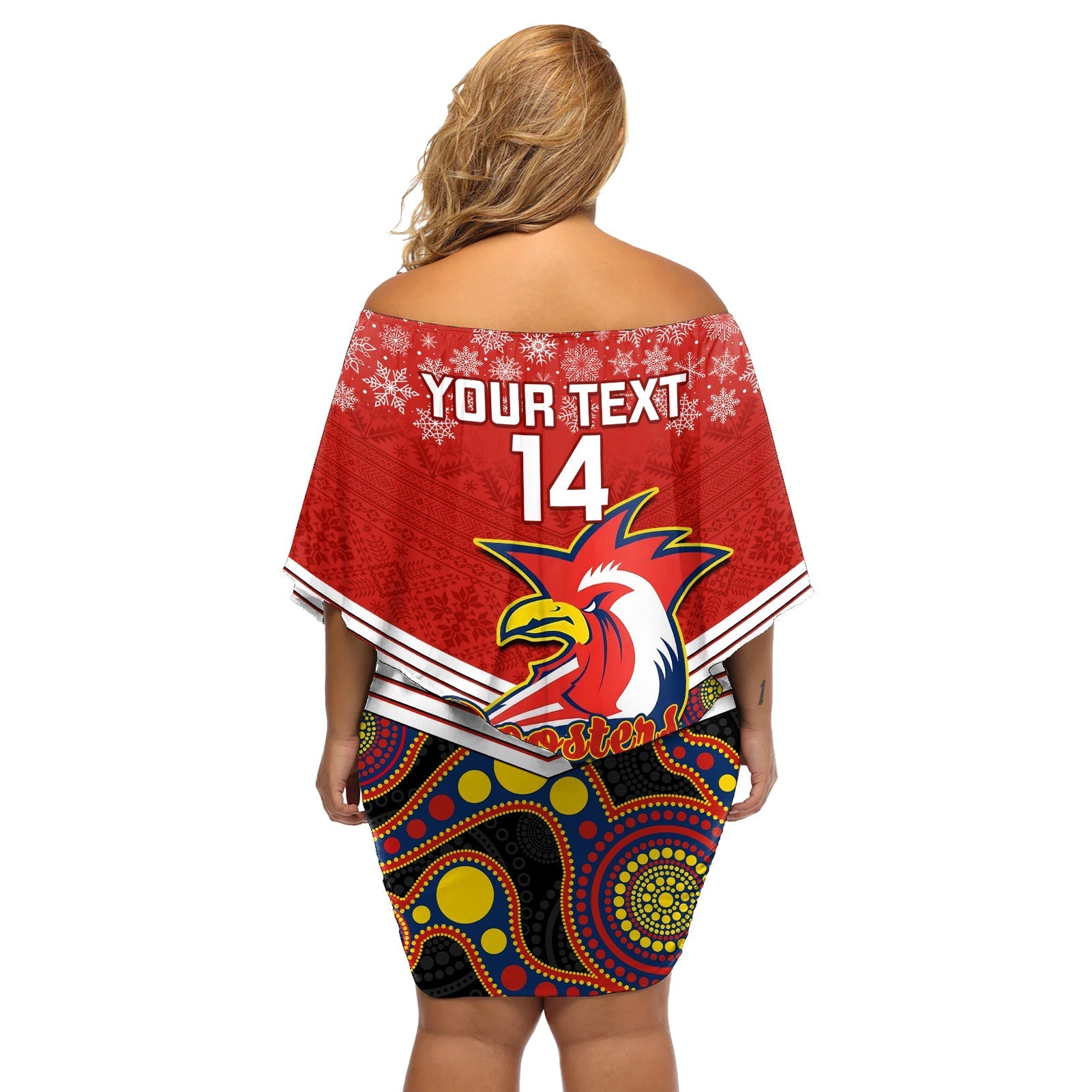 custom-roosters-rugby-christmas-off-shoulder-short-dress-merry-xmas-2023-mix-aboriginal-art